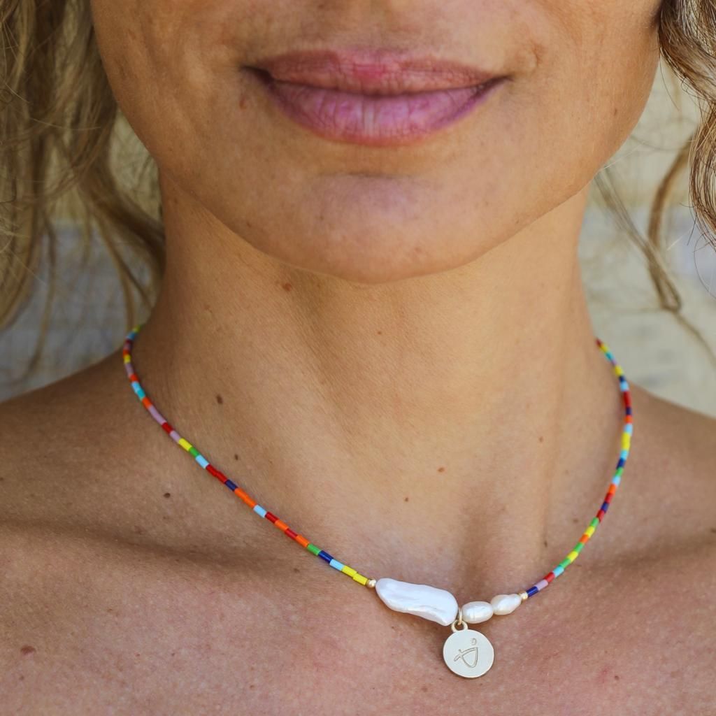 BE BRAVE - 14K Gold vermeil pendant with baroque pearl necklace