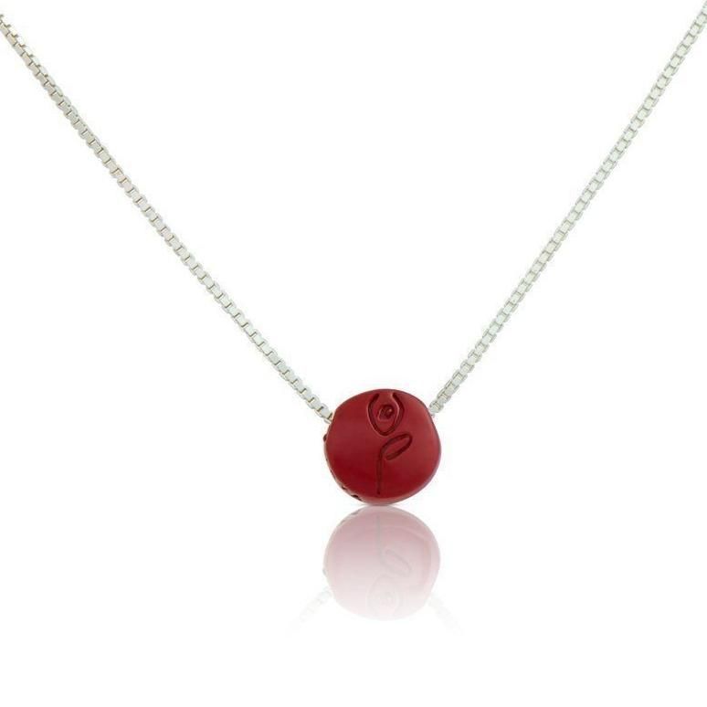 Be Strong - Sterling Silver Box Chain Necklace with Red Pendant