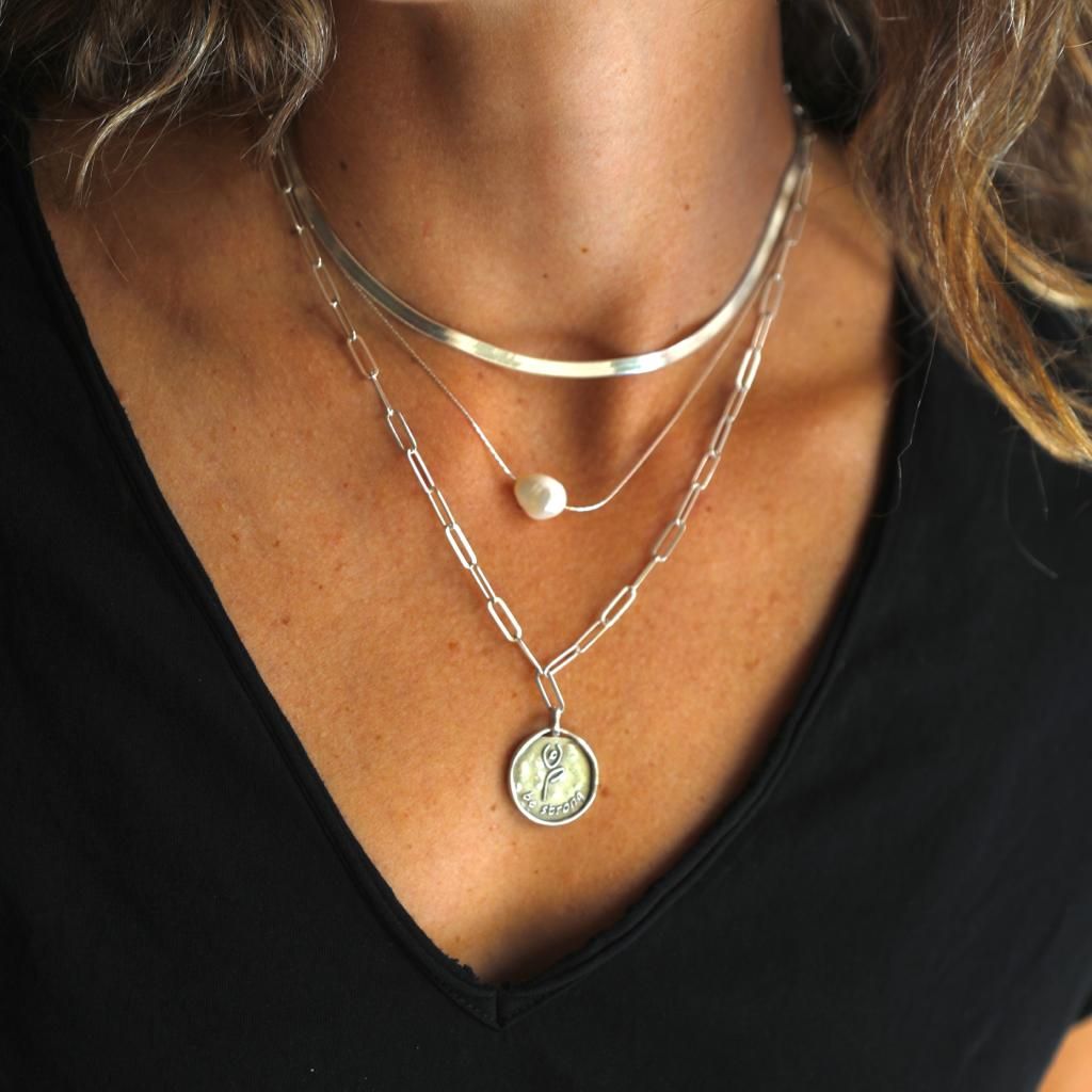Be Strong Medallion - Sterling Silver Bold Link Necklace