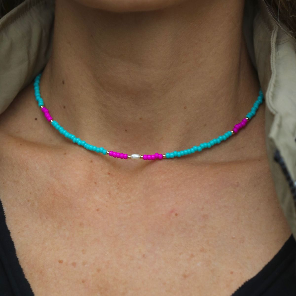 Pink and Turquoise beads Necklace