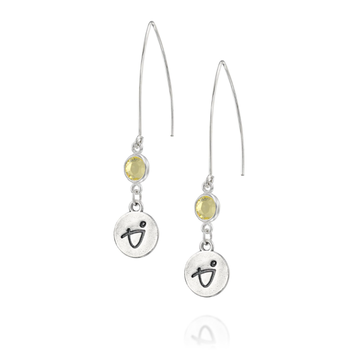 BE BRAVE - Sterling Silver Earrings with yellow Crystal