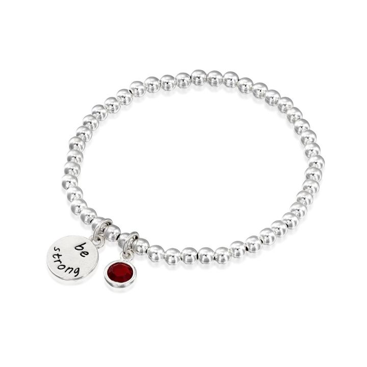 BE STRONG - Sterling Silver Beads Bracelet with red Crystal