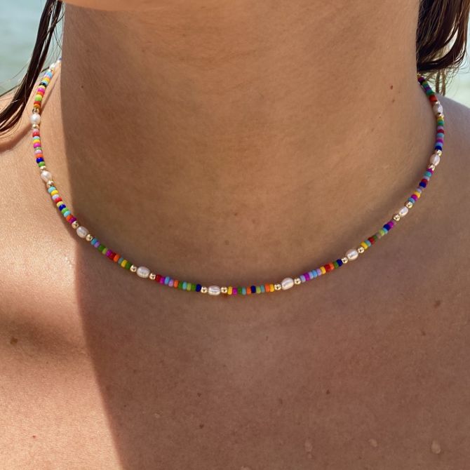 Colorful beads and Pearl Necklace