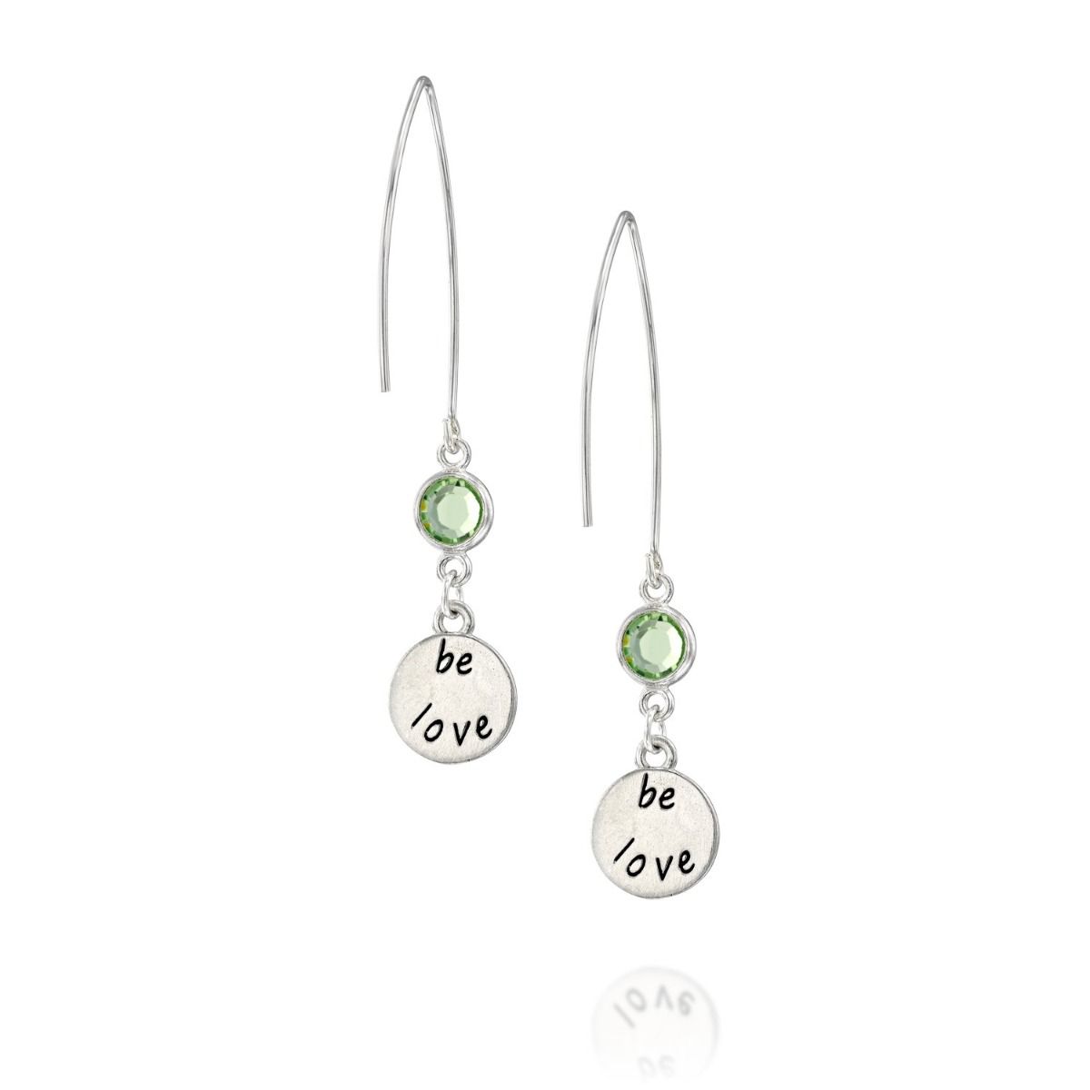 BE LOVE -  Sterling Silver Earrings with green Crystal