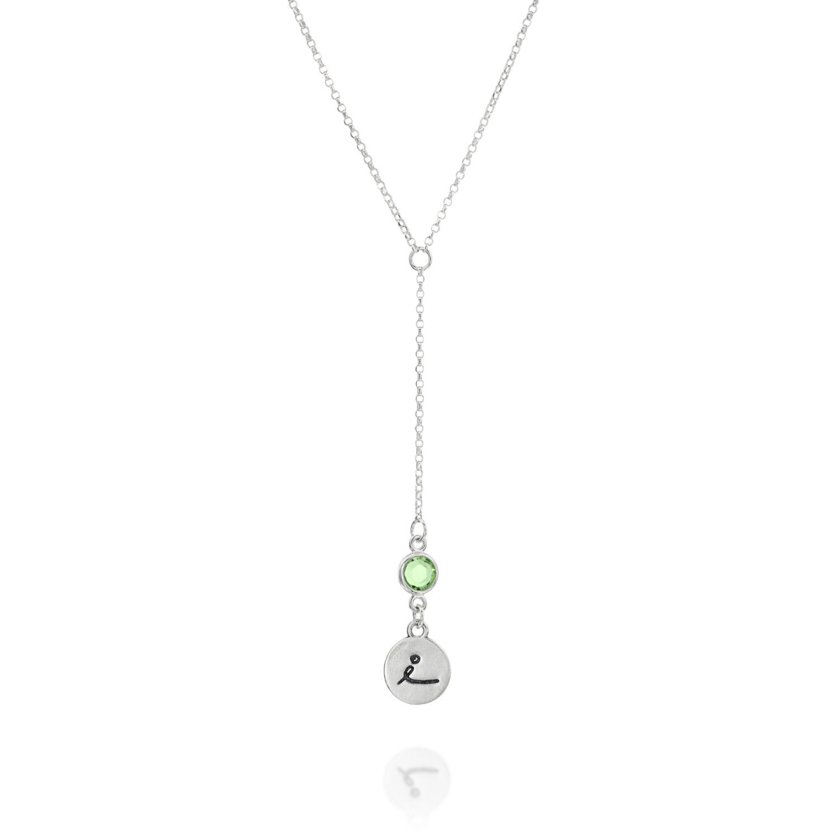 BE LOVE - Tail Chain Sterling Silver Necklace with green Crystal