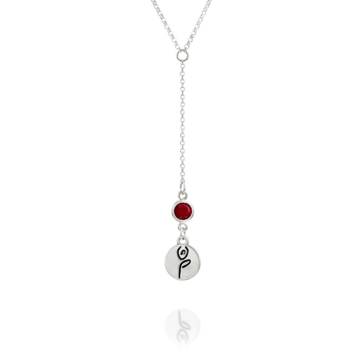 BE STRONG -  Tail Sterling Silver Necklace with red Crystal