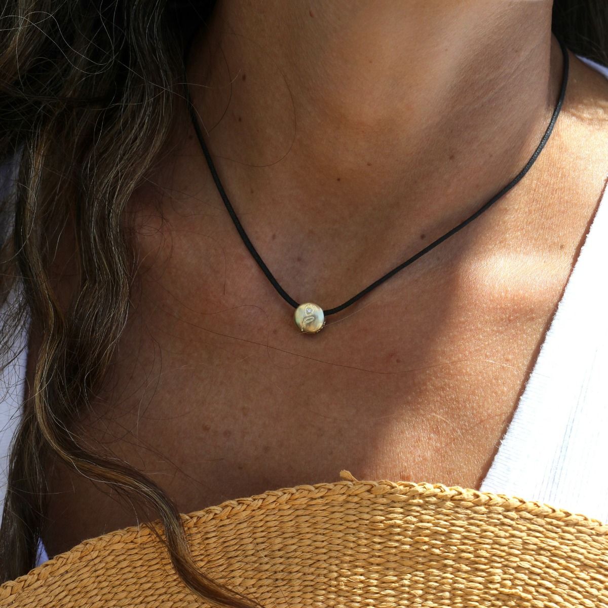 Be Strong 14K Gold Vermeil Pendant with a diamond on Black Cord 