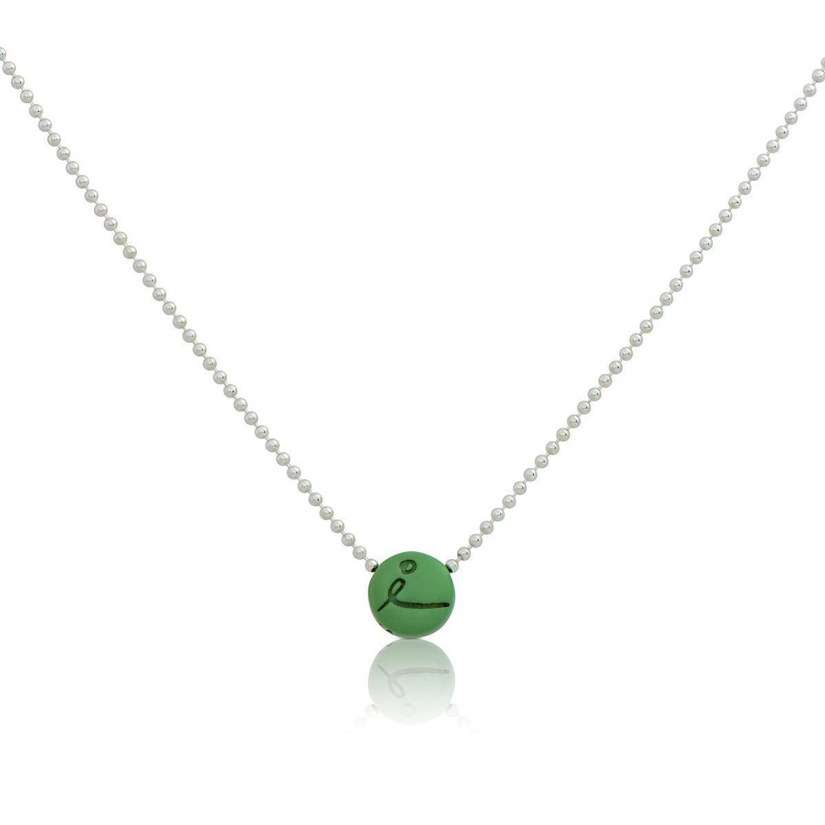 BE LOVE - Sterling Silver Ball Chain Necklace with Green Pendant