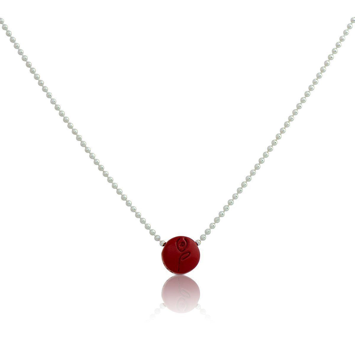 BE STRONG - Sterling Silver Ball Chain Necklace with Red Pendant