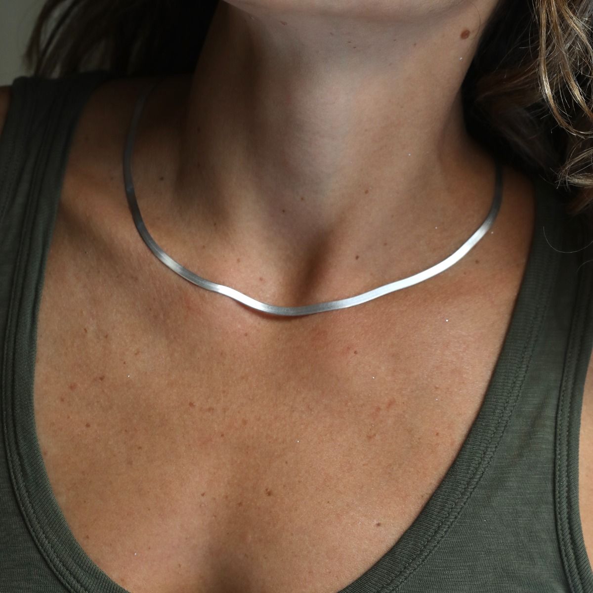 silver flat chain necklace womens