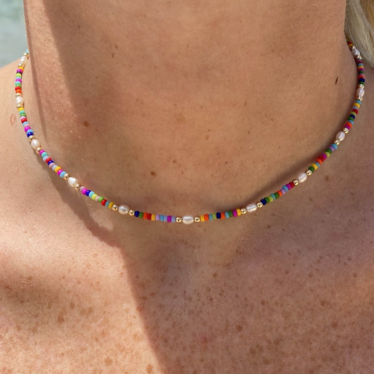 Colorful beaded jewelry top