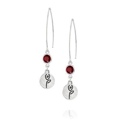 BE STRONG -  Sterling Silver Earrings with red Crystal