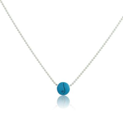 BE FREE - Sterling Silver Ball Chain Necklace with Blue Pendant