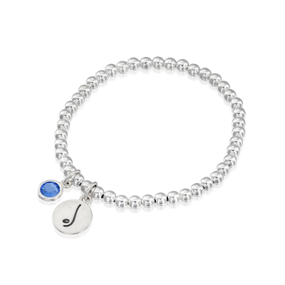 BE FREE - Sterling Silver Beads Bracelet with blue Crystal