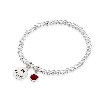 BE STRONG - Sterling Silver Beads Bracelet with red Crystal