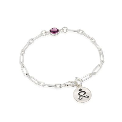 JUST BE - Sterling Silver Bold Link Bracelet with a purple Crystal