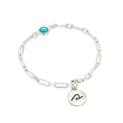 BE PURE  - Sterling Silver Bold Link Bracelet with light blue Crystal