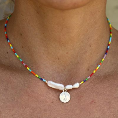 BE FREE - 14K Gold vermeil pendant with baroque pearl necklace