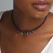 Chakrasana - 7 Colorful Sterling Silver drops Black Pearl Necklace