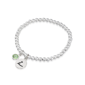 BE LOVE - Sterling Silver Beads Bracelet with green Crystal