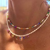 Chakrasana - 7 Colorful Sterling Silver drops Pearl Necklace