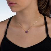 Just Be - Sterling Silver Box Chain Necklace with Purple Pendant