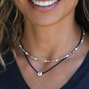 Set of Be Strong Black Cord Silver Pendant and a Colorful beads pearl Necklaces
