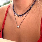 Chakrasana - 7 Colorful Sterling Silver drops Black Pearl Necklace