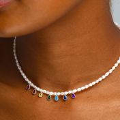 Chakrasana - 7 Colorful Sterling Silver drops Pearl Necklace