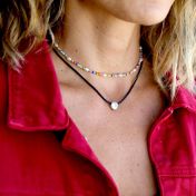 Set of Be Strong Black Cord Silver Pendant and a Colorful beads pearl Necklaces