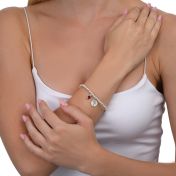 BE STRONG - Sterling Silver Beads Bracelet with red Crystal