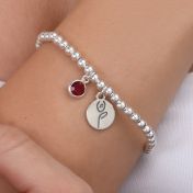 BE STRONG - Sterling Silver Beads Bracelet with red Crystal