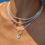 Chakrasana - 7 Colorful Sterling Silver drops Pearl Necklace