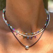 Chakrasana - 7 Colorful Sterling Silver drops Pearl Necklace