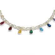 Chakrasana - 7 Colorful Sterling Silver drops Pearl Necklace