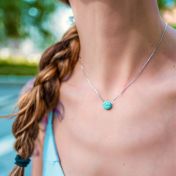 Be Pure - Sterling Silver Box Chain Necklace with light blue Pendant