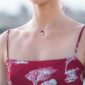 Be Strong - Sterling Silver Box Chain Necklace with Red Pendant