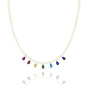 Chakrasana - 7 Colorful Sterling Silver drops Pearl Necklace