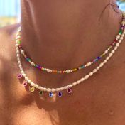 Chakrasana - 7 Colorful Sterling Silver drops Pearl Necklace