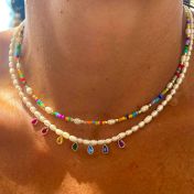 Chakrasana - 7 Colorful Sterling Silver drops Pearl Necklace