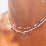Chakrasana - 7 Colorful Sterling Silver drops Pearl Necklace