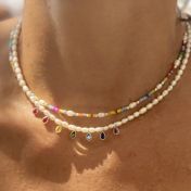 Chakrasana - 7 Colorful Sterling Silver drops Pearl Necklace