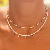 Chakrasana - 7 Colorful Sterling Silver drops Pearl Necklace