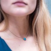 Be Free - Sterling Silver Box Chain Necklace with Blue Pendant