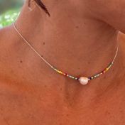 Magic Pearl and Colorful beads silver Necklace