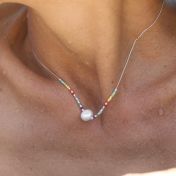 Magic Pearl and Colorful beads silver Necklace