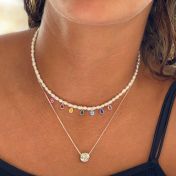 Chakrasana - 7 Colorful Sterling Silver drops Pearl Necklace