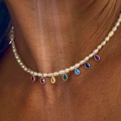 Chakrasana - 7 Colorful Sterling Silver drops Pearl Necklace