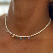 Chakrasana - 7 Colorful Sterling Silver drops Pearl Necklace