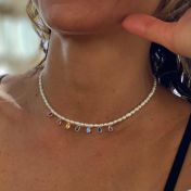 Chakrasana - 7 Colorful Sterling Silver drops Pearl Necklace